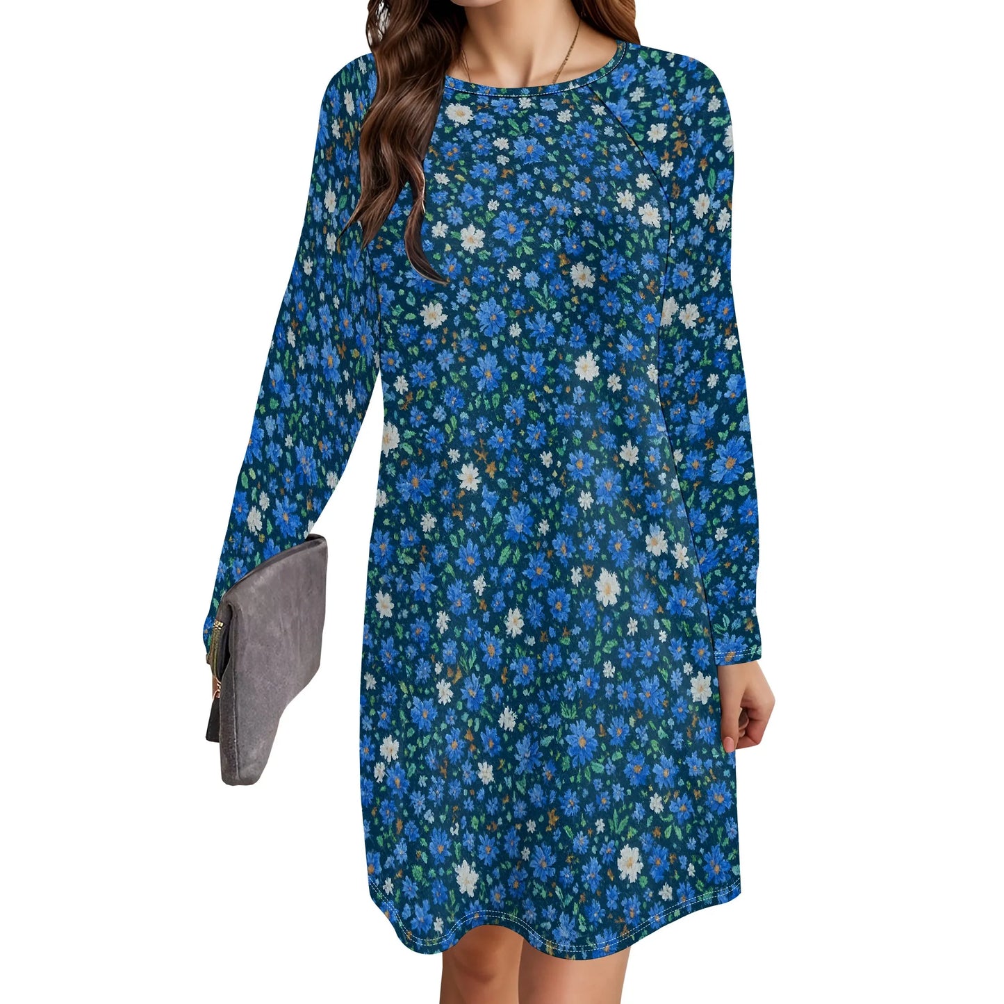 Women's Animal Print Dress Long Sleeve Crew Neck Winter Pullover Casual Loose Comfort Midi Dresses - Colouronova