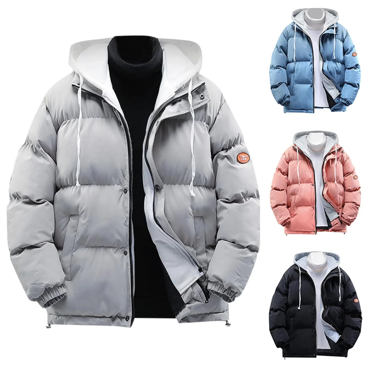 Men'S Autumn Winter Fashion Casual Jacket Cotton-Padded Warm Pure Color Down Jacket With Hat Winter Men'S Cotton-Padded Coat - Colouronova