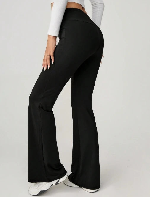 Women's solid color bell bottom pants, new fashionable and casual high waisted slim fit casual pants for autumn and winter 2025 - Colouronova