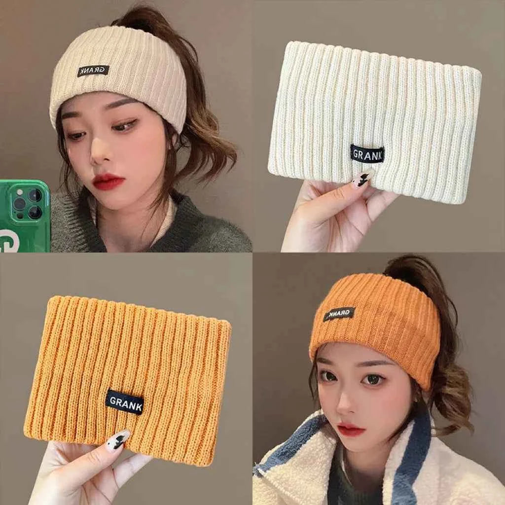 Autumn and Winter Knitted Headband Female Letter Wide Edge Wool Hat Headband Ponytail Hair Headdress Sports Headband