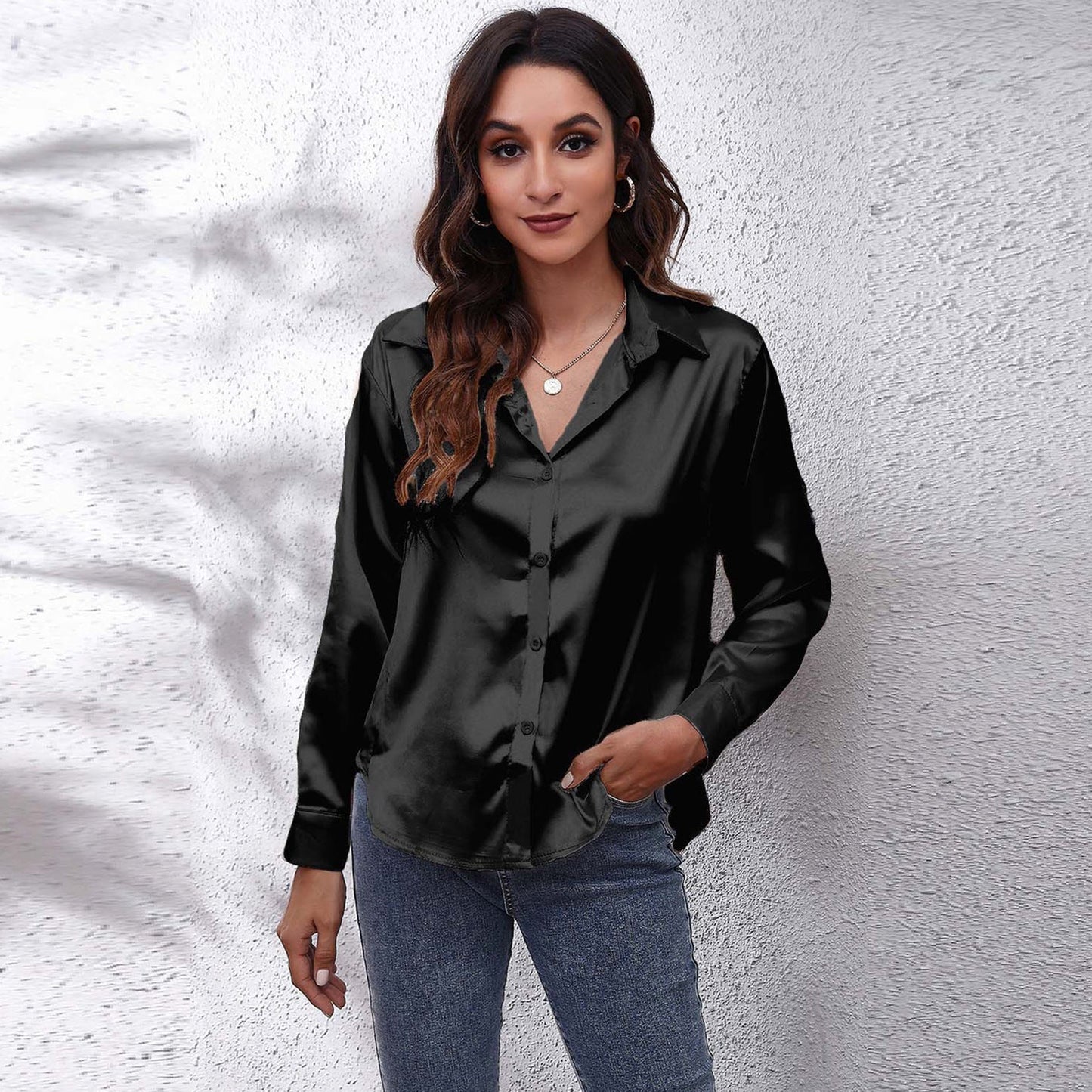 Satin Long-Sleeve Shirt Colouronova