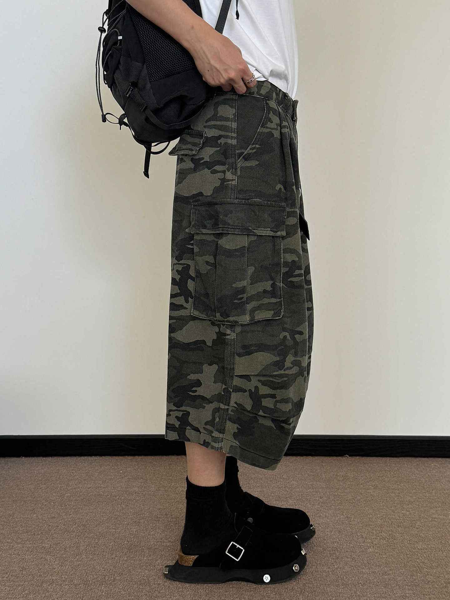 American Retro Camouflage Wide Leg Cropped Pants
