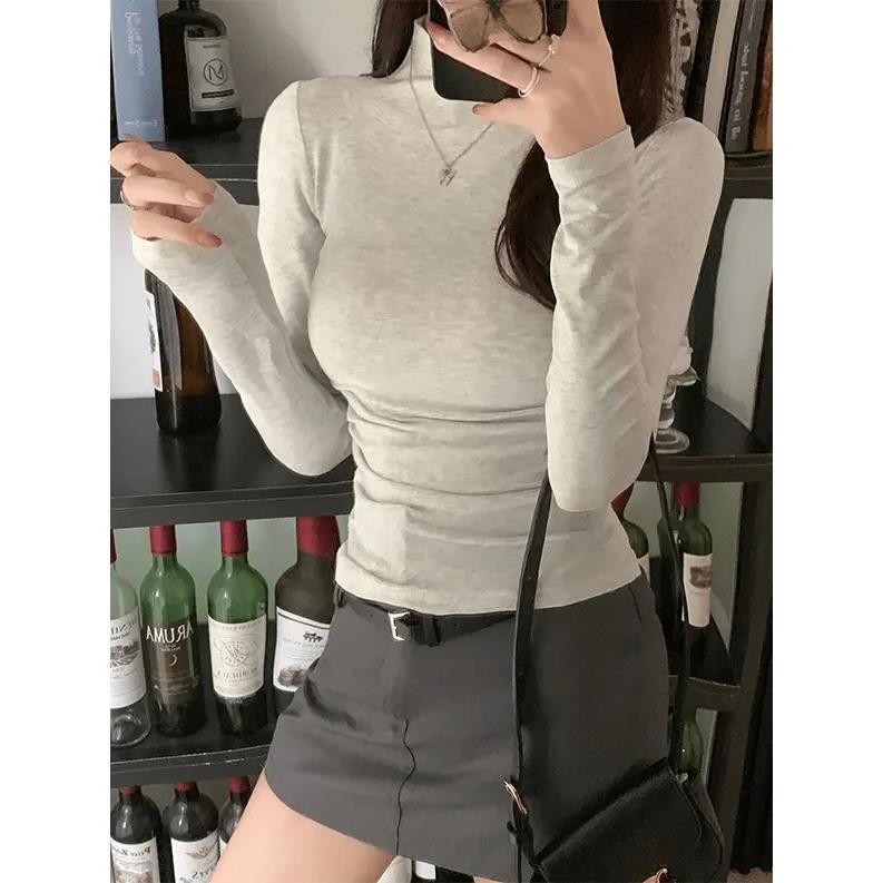 Womens Slim Fit Long Sleeve Pleated Top Colouronova