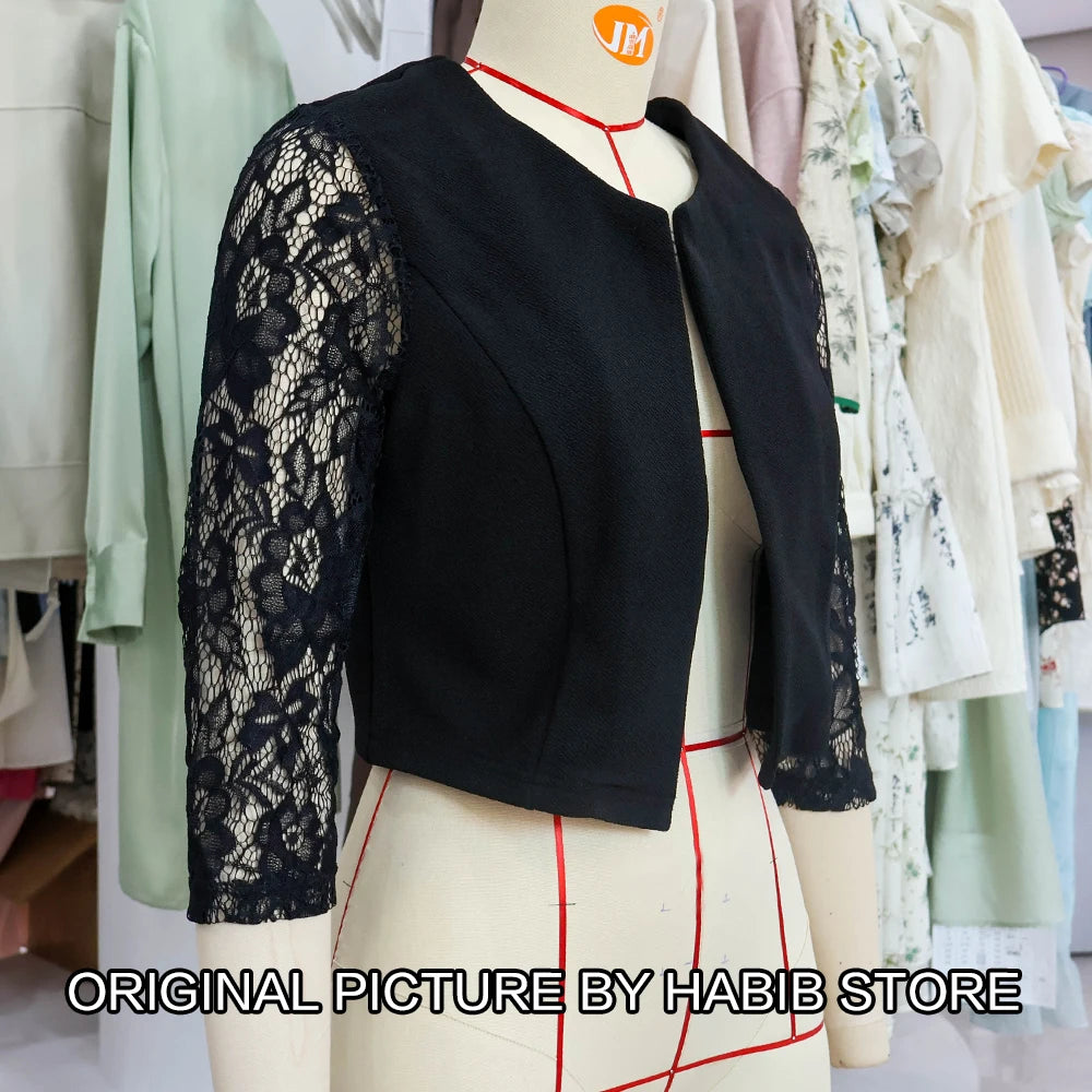 Women's Solid Casual Outwear Lace Long Sleeve Jacket Autumn Elegant Mujer 2024 Casaco Feminino Jacket Wear Slim Office Lady Coat - Colouronova