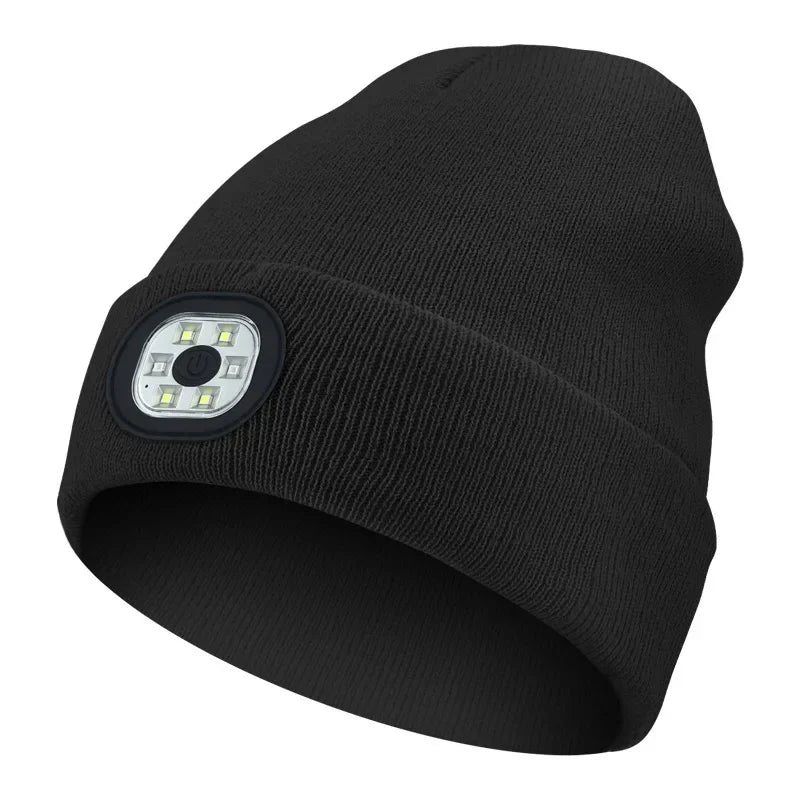 LED Light Up Beanie Hat USB Rechargeable for Adults Winter Warm Headlight Cap Night Fishing Gear - Colouronova