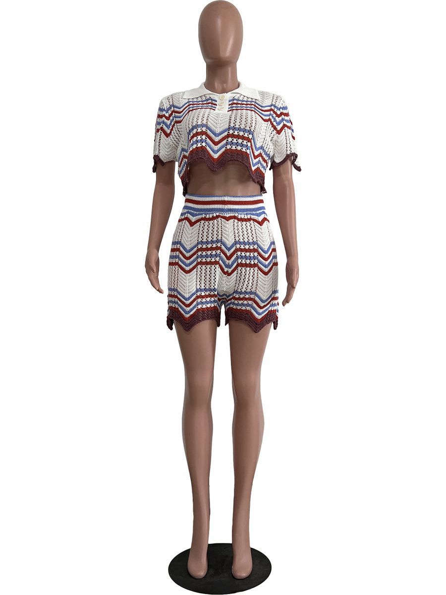 Hand Knitted Casual Shorts Set Colouronova