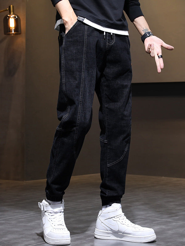 Men's Drawstring Straight-Leg Fleece Jeans Colouronova