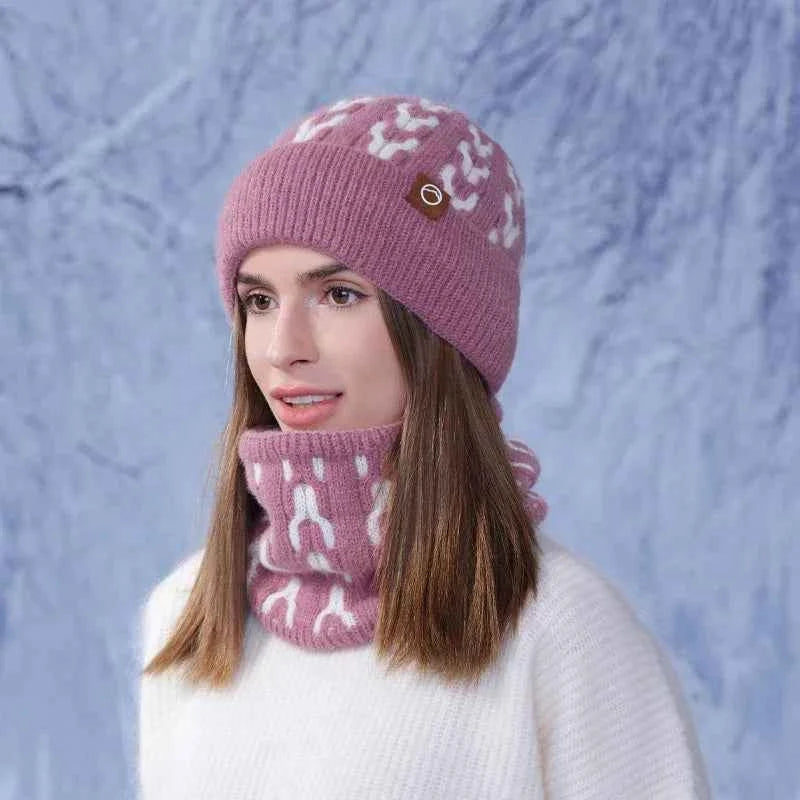 Winter Knitted Hat Scarf Set for Men Women Cold Proof Ear Protection Scarf Warm Skullies Beanie Windproof Outdoor Cycling Skiing