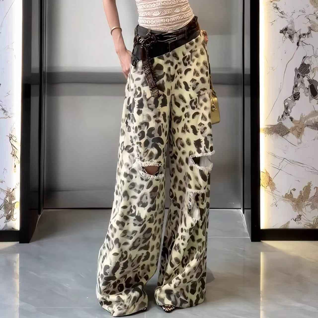 Patchwork Leopard-Print Jeans
