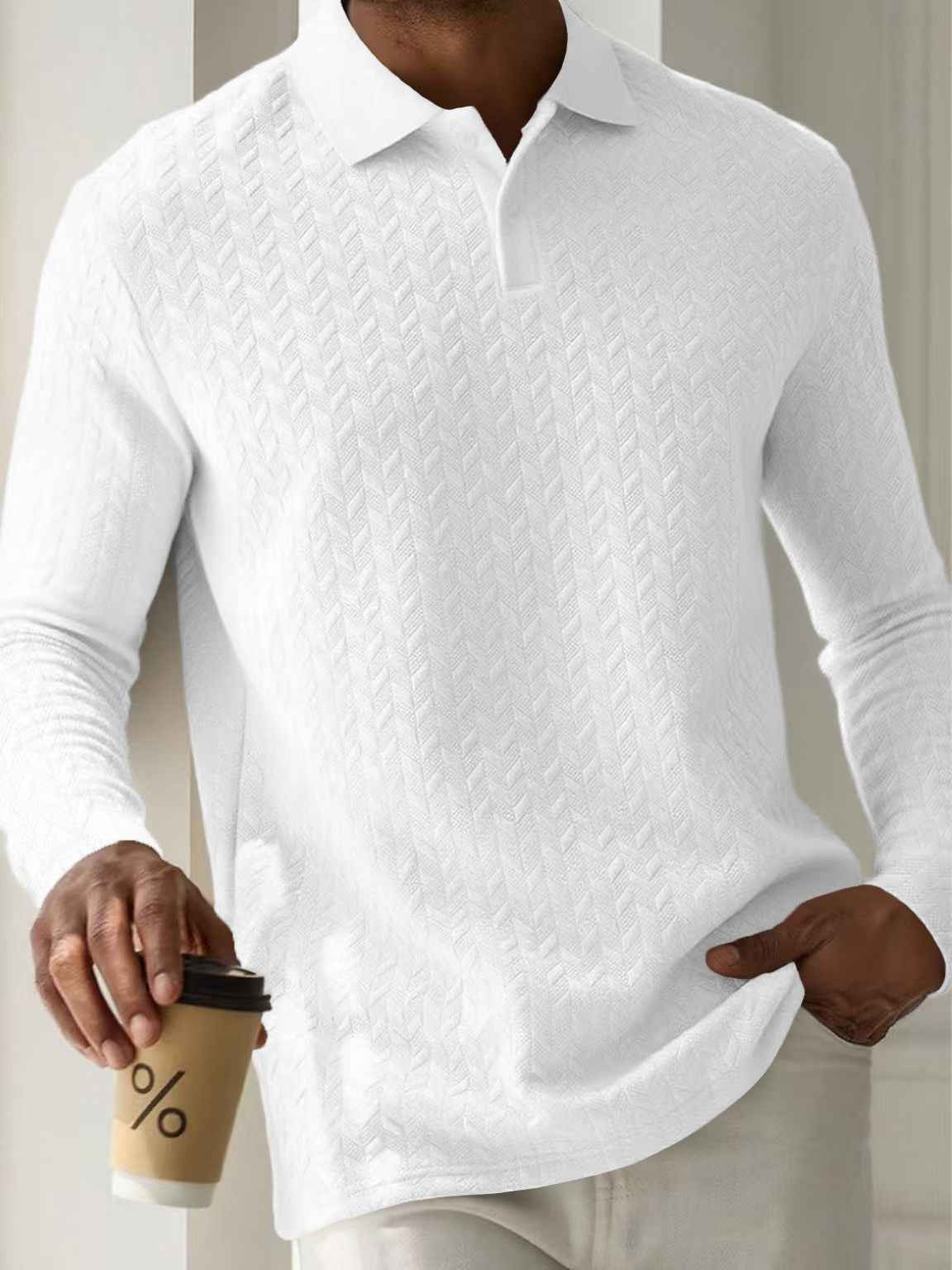 Mens Textured Long Sleeve Polo Shirts Colouronova