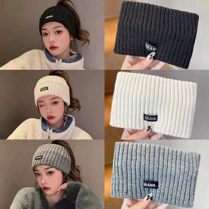 Autumn and Winter Knitted Headband Female Letter Wide Edge Wool Hat Headband Ponytail Hair Headdress Sports Headband