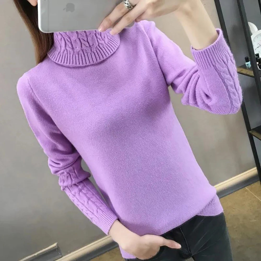 Autumn New Wild Turtleneck Women Sweater Women's Bottoming Shirt Twist Pullover Thickening Slim Slimming Knit Sweaters Pullovers - Colouronova