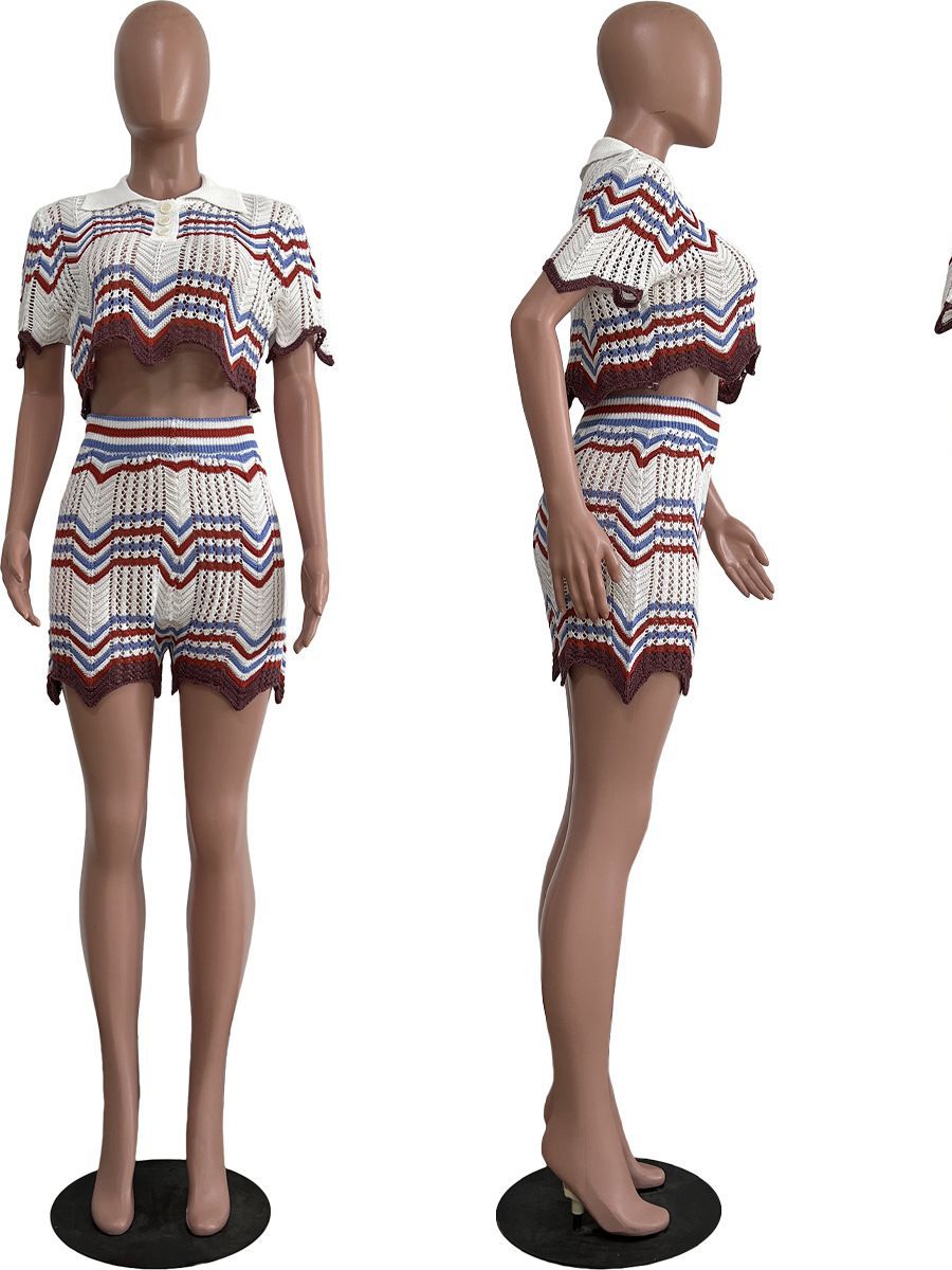 Hand Knitted Casual Shorts Set Colouronova