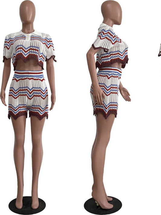 Hand Knitted Casual Shorts Set Colouronova