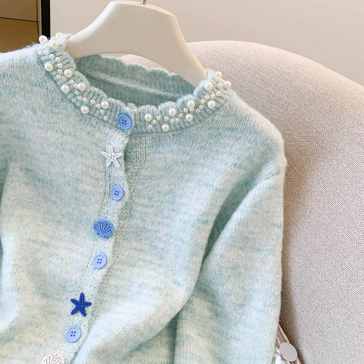 Elegant Fashion Beaded Knitted Sweater Autumn Winter Sweet Single-breasted Long Sleeve Women Cardigan Outerwear - Colouronova