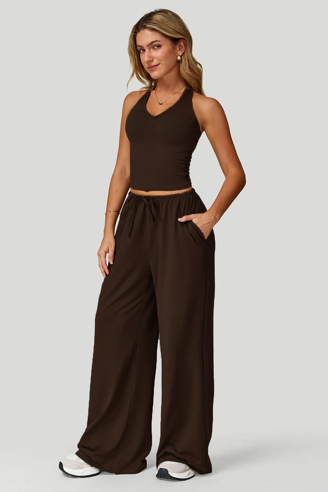 Sleeveless Vest and Wide-Leg Pants Set Colouronova