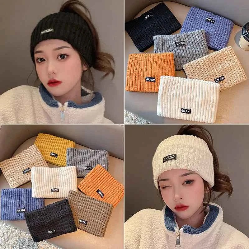 Autumn and Winter Knitted Headband Female Letter Wide Edge Wool Hat Headband Ponytail Hair Headdress Sports Headband