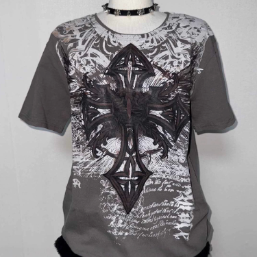 Cross Print Heavy Cotton T-Shirt Colouronova