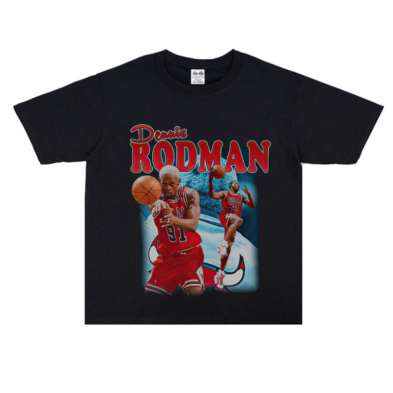 Vintage Basketball Player Print Cotton T-Shirt Colouronova