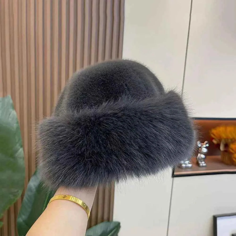 Winter Thick Warm Furry Beanies Hat Women Imitation Mink Fur Russian Cap Solid Plush Brimless Cap Brimless Ski Hat Mongolian Hat