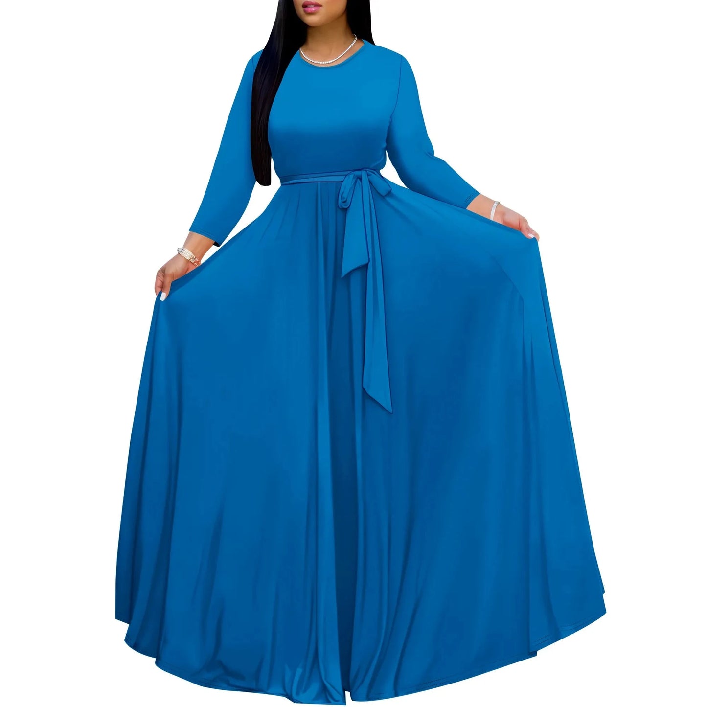 Long Sleeve Plus Size Maxi Fall Dress for Curvy Women Round Neck 3/4 Sleeve Long Dress Cocktail Party Dress Colouronova