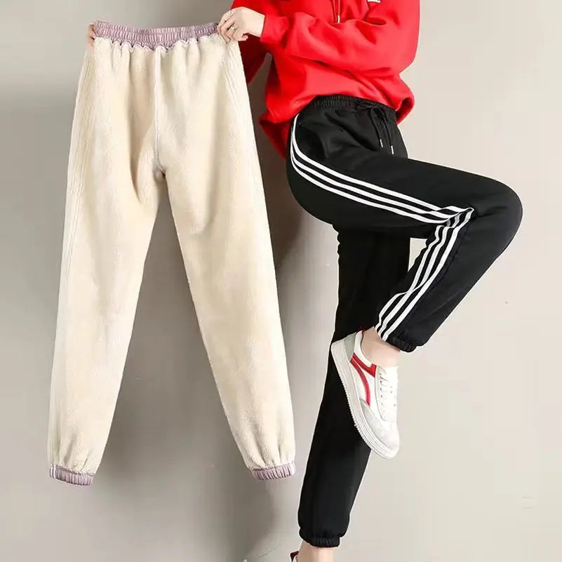 Autumn and winter thermal pants plush thickened cashmere like sweatpants for women's casual thermal pants Harun loose leggings - Colouronova