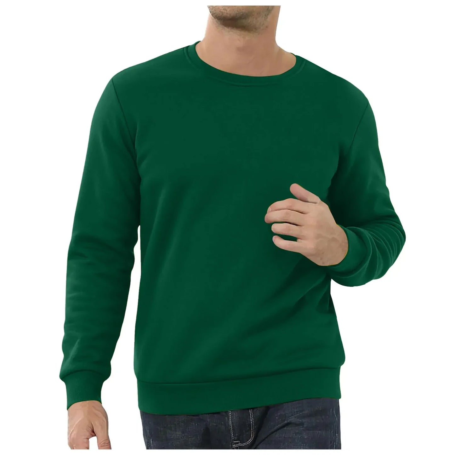 Mens Solid Color Hoodless Crewneck Hoodie Top Long Sleeve Base Shirt Winter Fashion New Men'S Cotton Sweatshirt - Colouronova