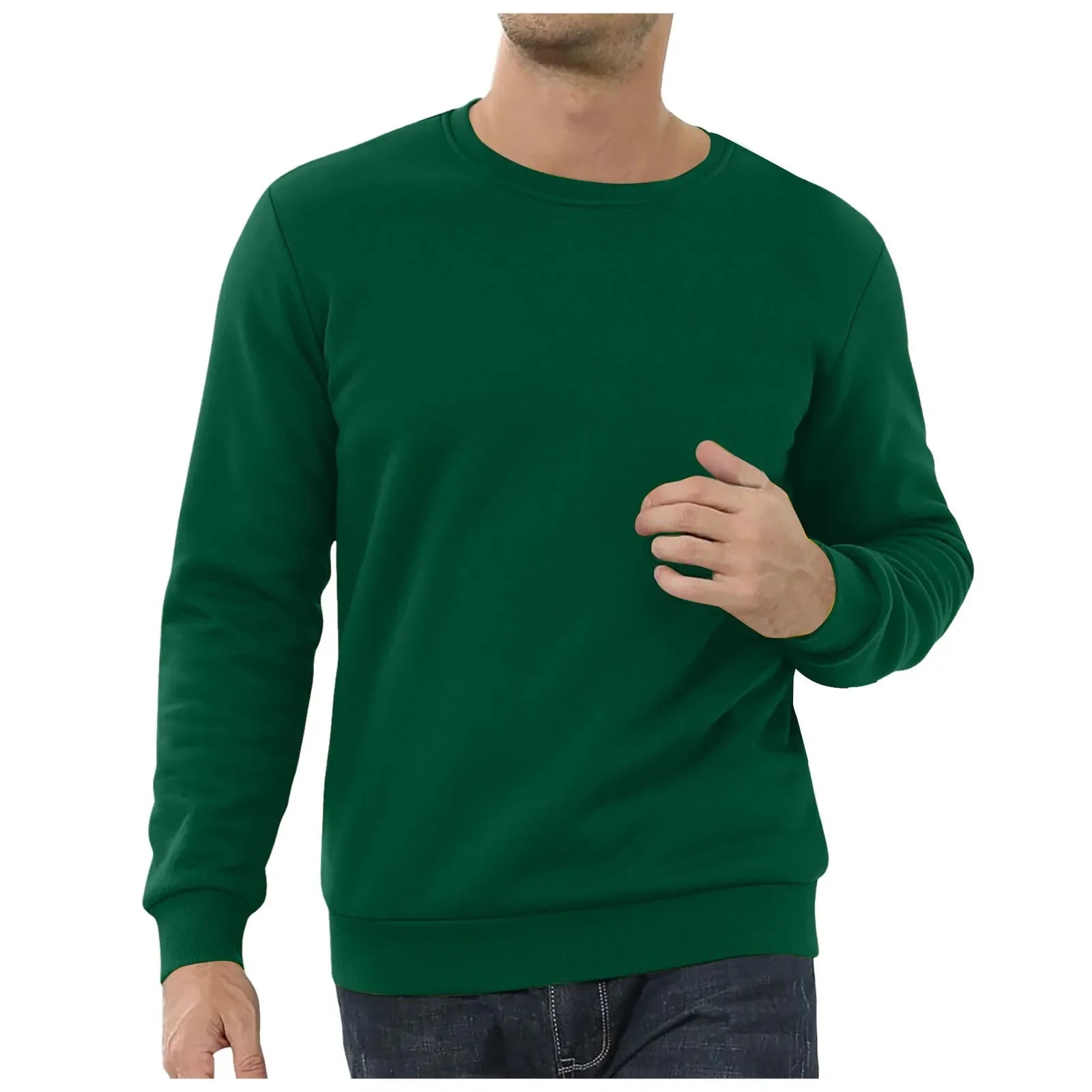 Mens Solid Color Hoodless Crewneck Hoodie Top Long Sleeve Base Shirt Winter Fashion New Men'S Cotton Sweatshirt - Colouronova