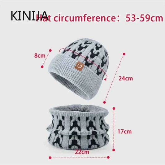 Winter Knitted Hat Scarf Set for Men Women Cold Proof Ear Protection Scarf Warm Skullies Beanie Windproof Outdoor Cycling Skiing
