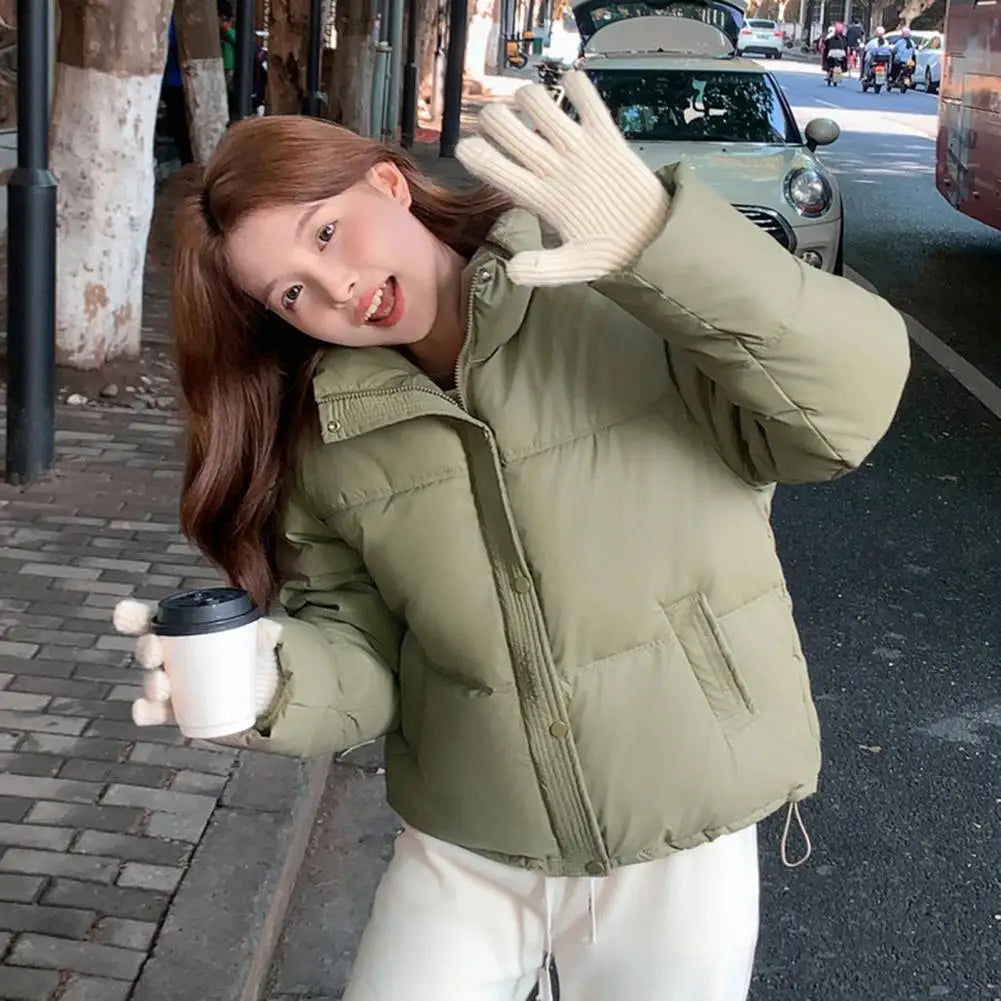 Winter Down Coat Thickened Padded Stand Collar Short Zipper Windproof Heat Retention Outwear Cotton Jacket - Colouronova