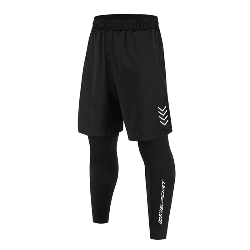 Men's 2-in-1 Compression Running Pants Quick Dry Athletic Workout Sweatpants Shorts Gym Leggings for Active Wear - Colouronova
