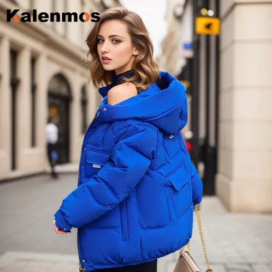 Women Full Sleeve Hooded Zipper Parkas Stand Collar Loose Drawstring Jackets Thick Warm Pockets Casual Coats Autumn Winter - Colouronova