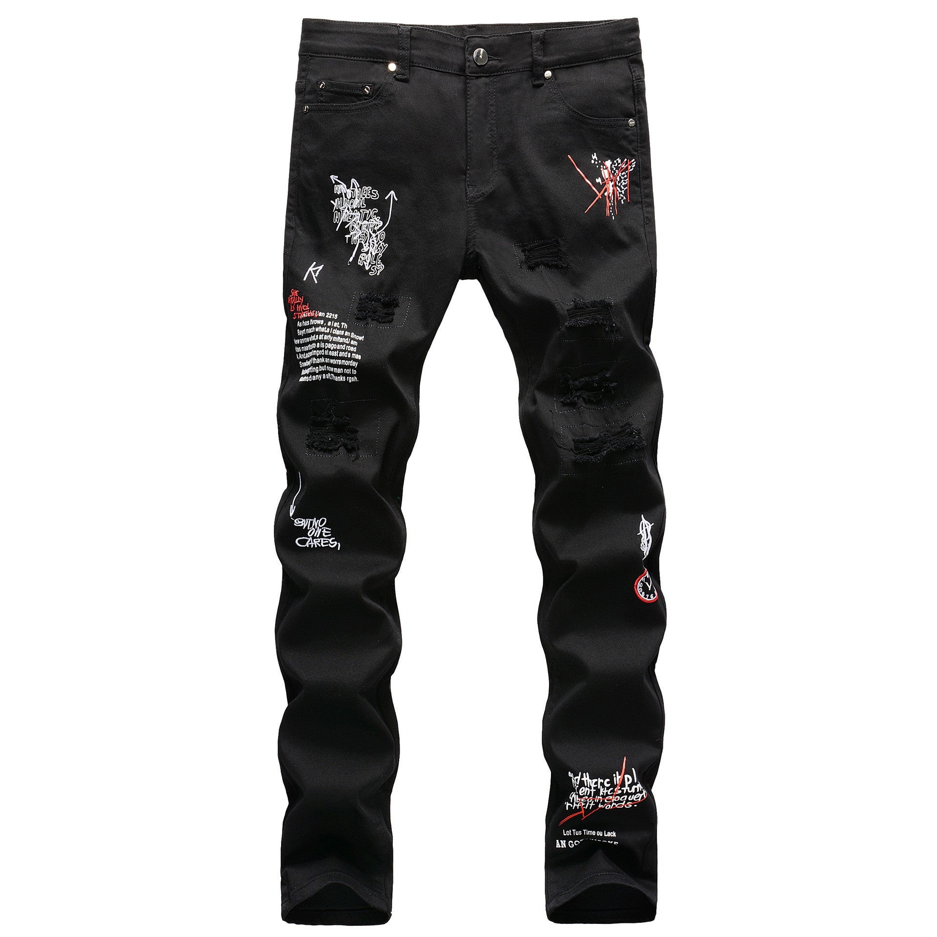 Slim-fit Ripped Embroidery Denim Jeans Colouronova