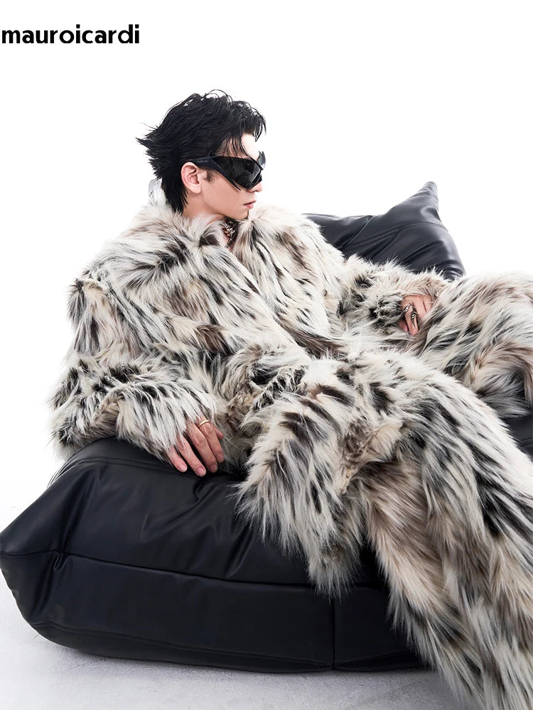 Mauroicardi Autumn Winter Cool Short Colorful Multicolored Thick Warm Hairy Faux Fur Coat Men Fluffy Jacket 2024 Y2K Streetwear - Colouronova