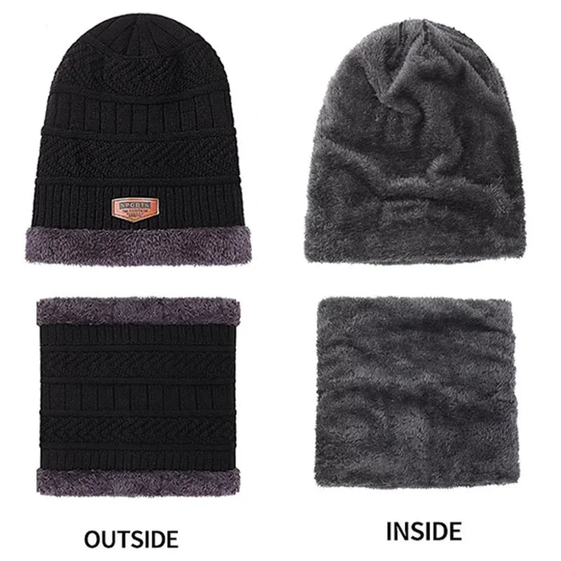 2024 New Winter Beanie Hat for Men Knitted Hat Winter Cap Beanie Women Thick Wool Neck Scarf Cap Balaclava Mask Bonnet Hats - Colouronova