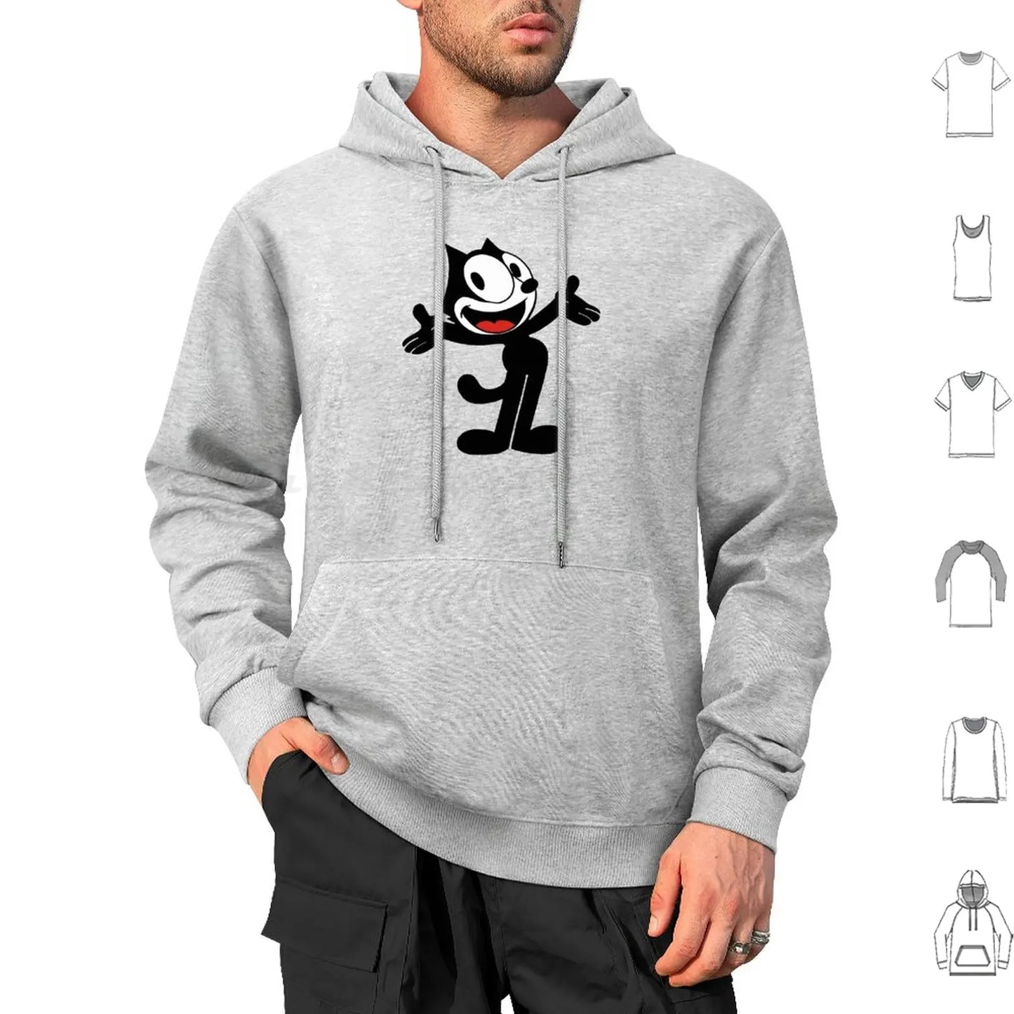 Hoodie Cotton Long Sleeve Vintage Cartoon Animation Kitty Black Cat Vintage Cartoon Cartoon Funny Funny Black Cat Felix Cat - Colouronova