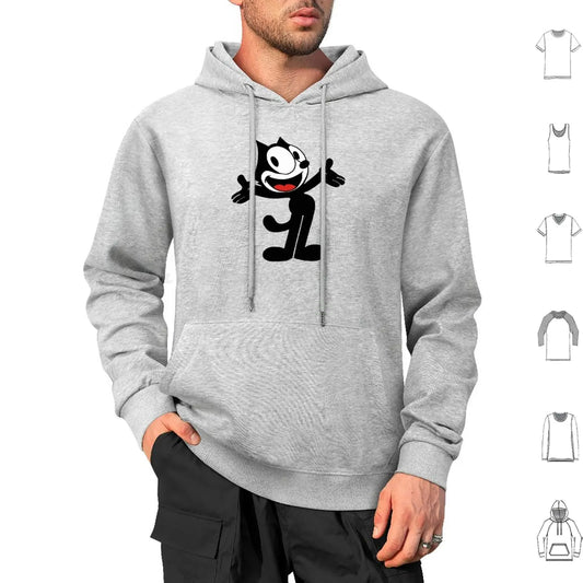 Hoodie Cotton Long Sleeve Vintage Cartoon Animation Kitty Black Cat Vintage Cartoon Cartoon Funny Funny Black Cat Felix Cat - Colouronova