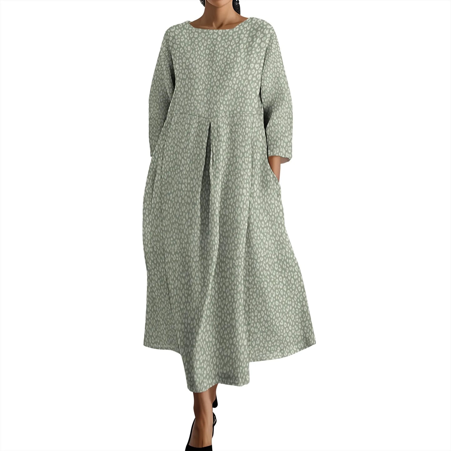 Women's Long Sleeve Elegant Solid Color Autumn Maxi Dresses Casual Loose Plus Size Beach Dress for Women with Pockets - Colouronova