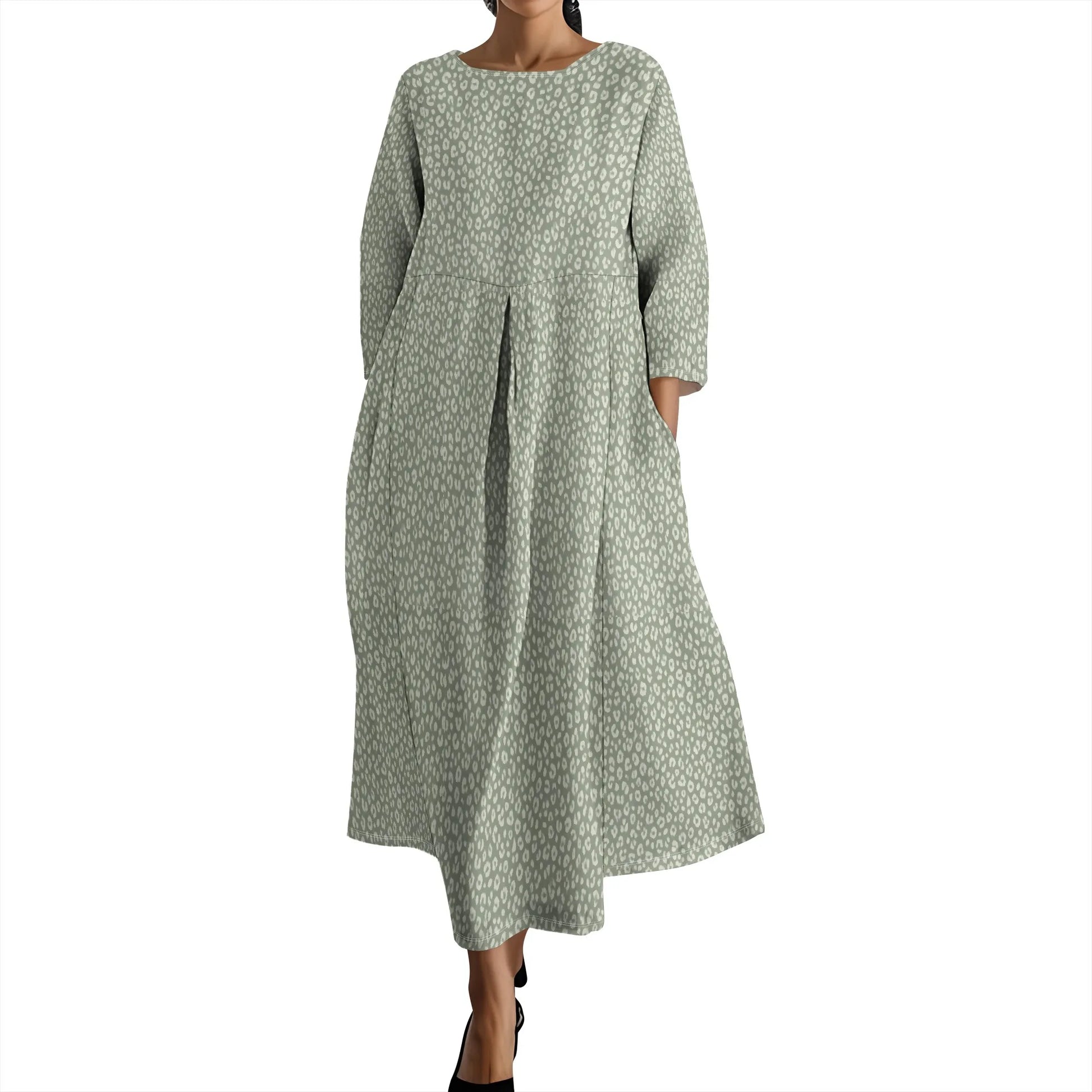 Women's Long Sleeve Elegant Solid Color Autumn Maxi Dresses Casual Loose Plus Size Beach Dress for Women with Pockets - Colouronova