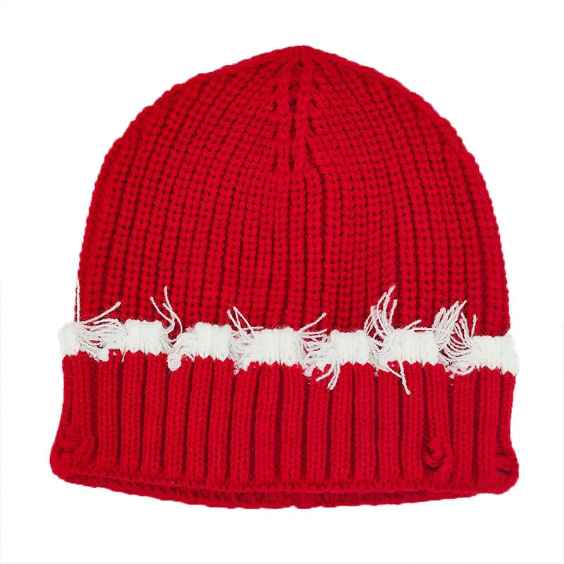 Y2K Knitted Beanie Hats Winter Warm Wool Caps With Holes Hip Hop Streetwear Accessories New Color Matching - Colouronova