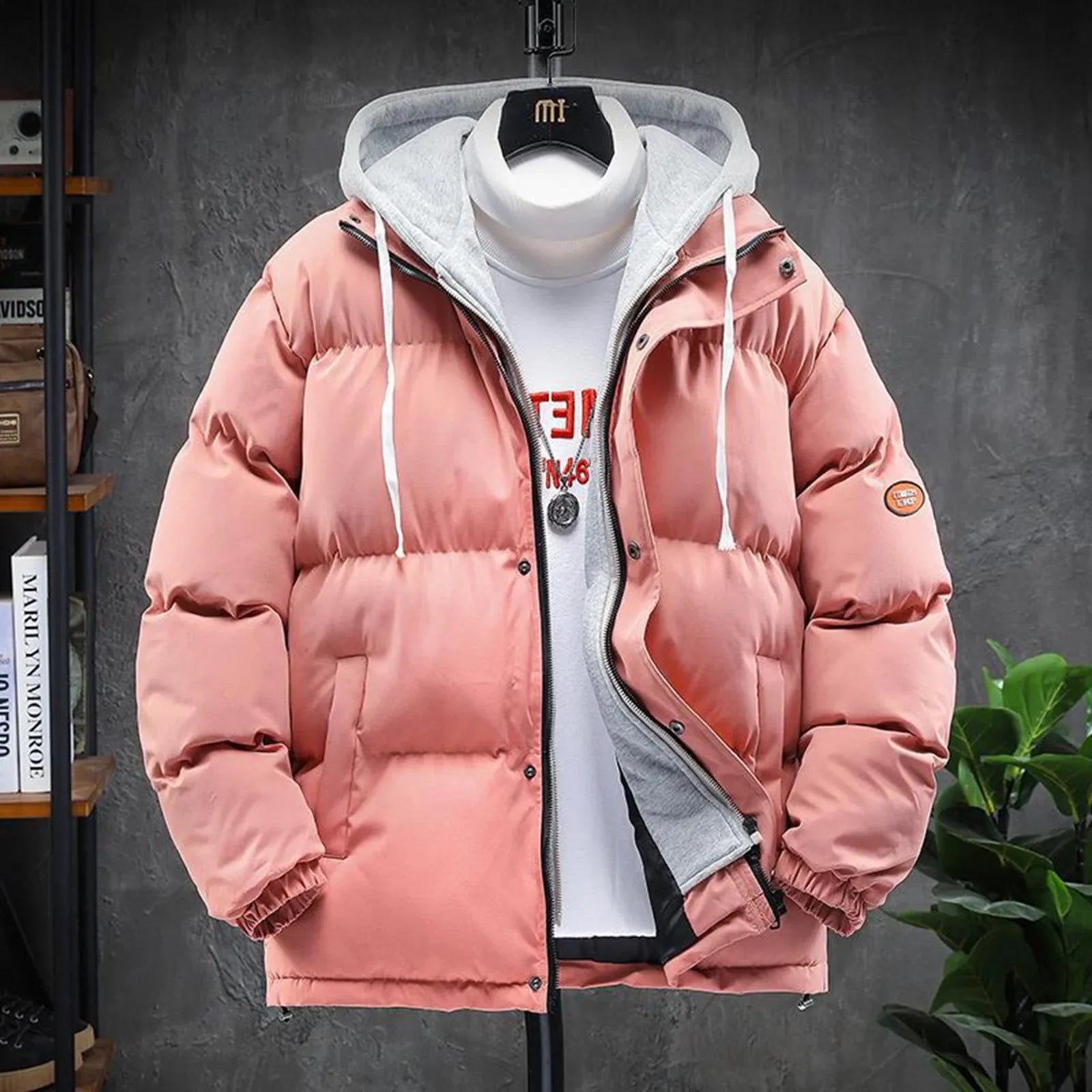 Men'S Autumn Winter Fashion Casual Jacket Cotton-Padded Warm Pure Color Down Jacket With Hat Winter Men'S Cotton-Padded Coat - Colouronova