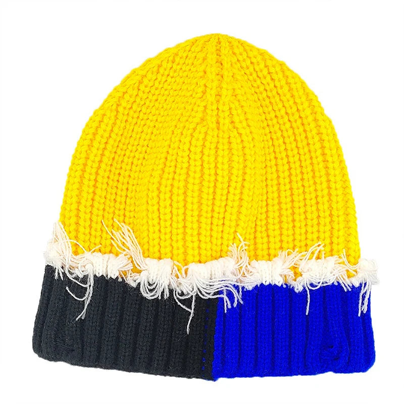 Y2K Knitted Beanie Hats Winter Warm Wool Caps With Holes Hip Hop Streetwear Accessories New Color Matching - Colouronova