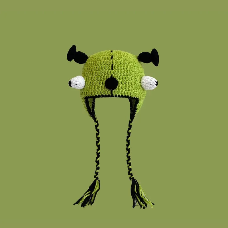 Halloween Green Monster Shrek Style Knitted Hat Funny Cartoon Beanie Cute Strawberry Head Cover Cosplay Party Props for Gifts - Colouronova