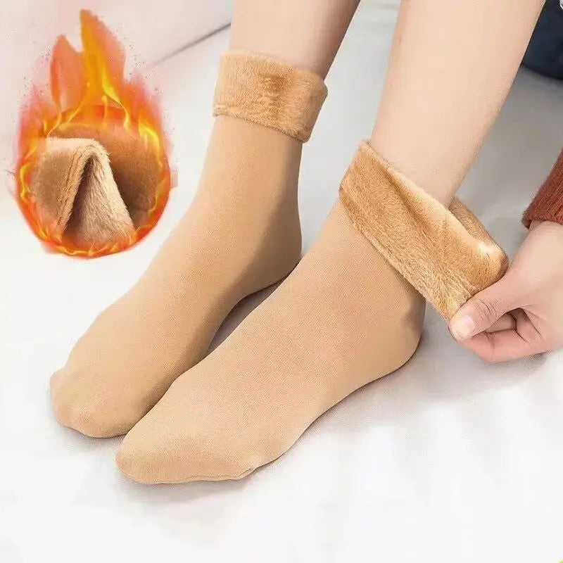 Winter Fleece Socks Women Thermal Cashmere Wool Warm Thicken Socks Snow Velvet Boots Solid Color Home Floor Calcetines Mujer