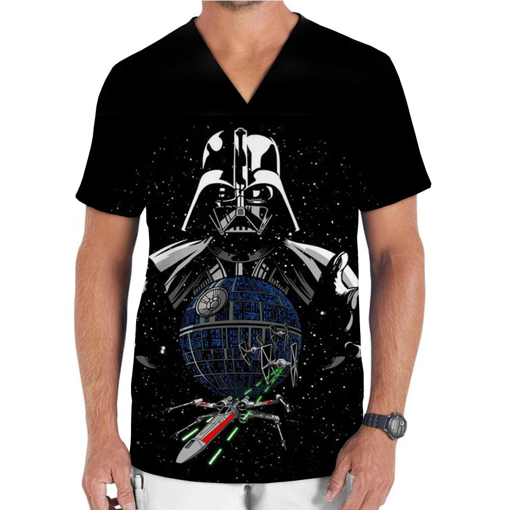 Medical Uniform Men's Nurse Marvel Superhero Matte V-neck Short sleeved Shirt Hospital Top Surgical Dress Men's Dentist T-shirt Colouronova