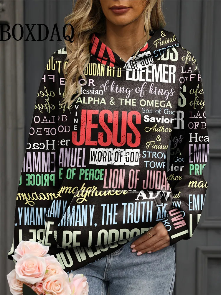 Jesus Christian Hoodies Women Fashion Hoodie Letter Print Sweats Harajuku Coats Women Sweatshirt Gym Pullovers Women's Clothing - Colouronova