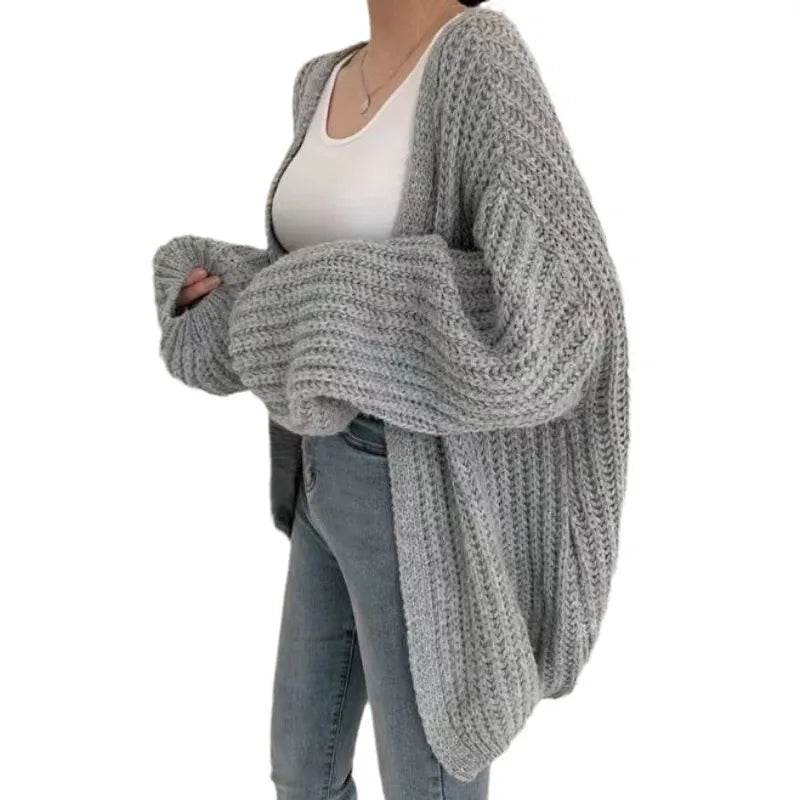 Women Sweaters V Neck Lantern Sleeve Cardigan Jumpers Knit Open Stitch Regular Solid Spliced Casual Simple Autumn 2025 - Colouronova