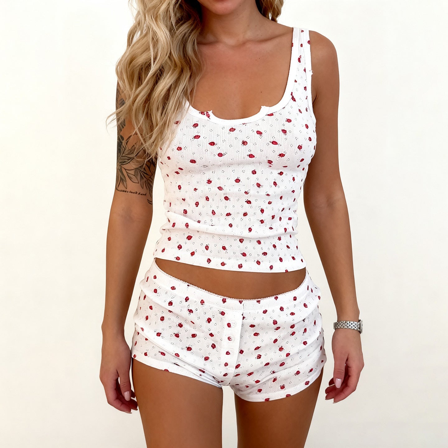 Strawberry Print Camisole and Shorts Set Colouronova