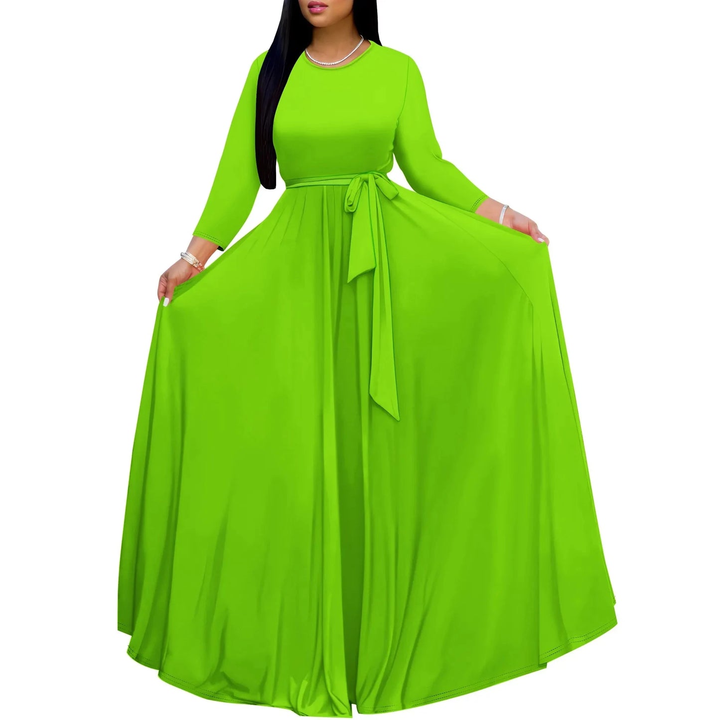 Long Sleeve Plus Size Maxi Fall Dress for Curvy Women Round Neck 3/4 Sleeve Long Dress Cocktail Party Dress Colouronova