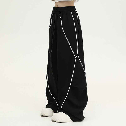 American-style patchwork wide-leg pants